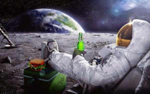 lunar astronaut having a beer